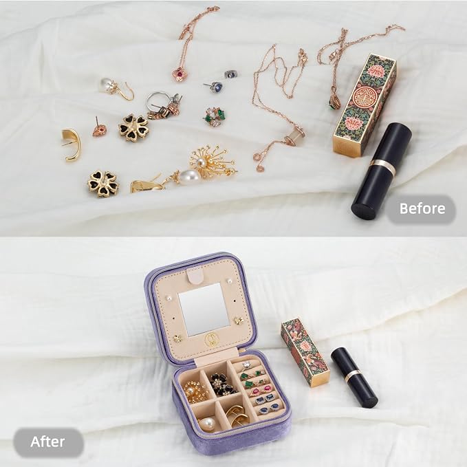 TRODANCE Plush Velvet Travel Jewelry Case Organizer, Small Travel Jewelry Box,Portable Jewelry Box Travel Mini Organizer Portable Display Storage Box For Rings Earrings Necklaces (4 Color 4 Packs)