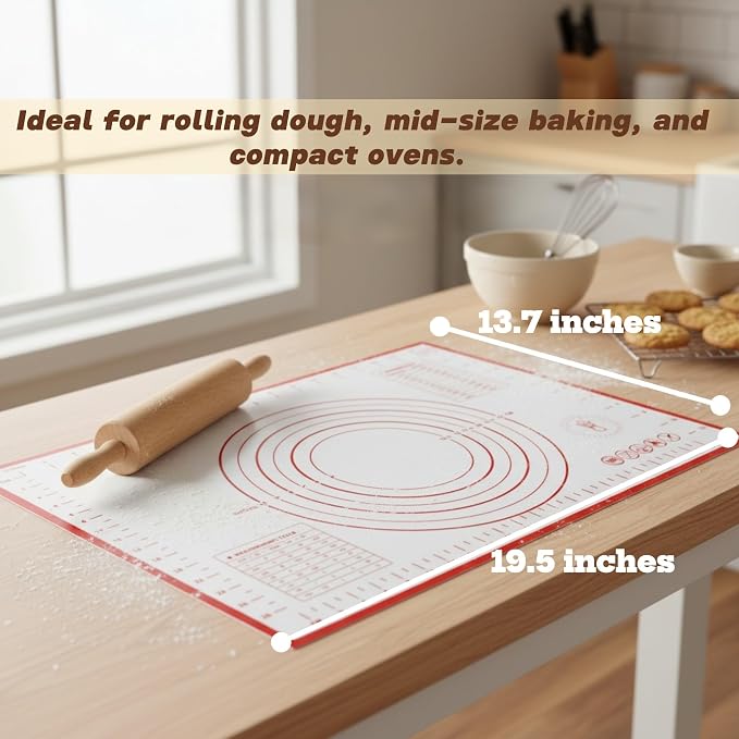 Silicone Baking Mat, Non-Stick Pastry & Dough Mat, Three Quarter Sheet Medium Size Silicone Mat, Kitchen Counter, Baking Supplies & Essentials, 19" x 13" (Pack of 3)