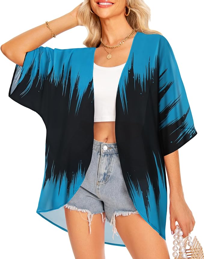 Women Kimono Cardigans Summer Cover Up Hawaiian Shirts Floral Print Tops | ROSEMIA chiffon kimono open front cardigans, beach cover ups, daily casual tops, cruise outfits, summer resort wear
