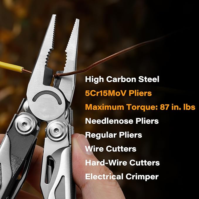 EDC Multitool, 21-in-1 Multi Tool Pliers with Safety Locking | Heavy-duty Stainless Steel, Seat Belt Cutter-Men's Gift Set with Nylon Sheath for DIY, Home, Garden & Outdoors, Satin Finish