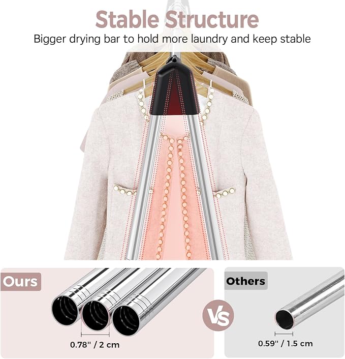 TOOLF Clothes Drying Rack Foldable, Laundry Drying Rack Stainless Steel, Portable Clothes Rack, Clothing Garment Rack, Drying Rack for Clothing, Indoor Outdoor, Free-Standing, Large Capacity