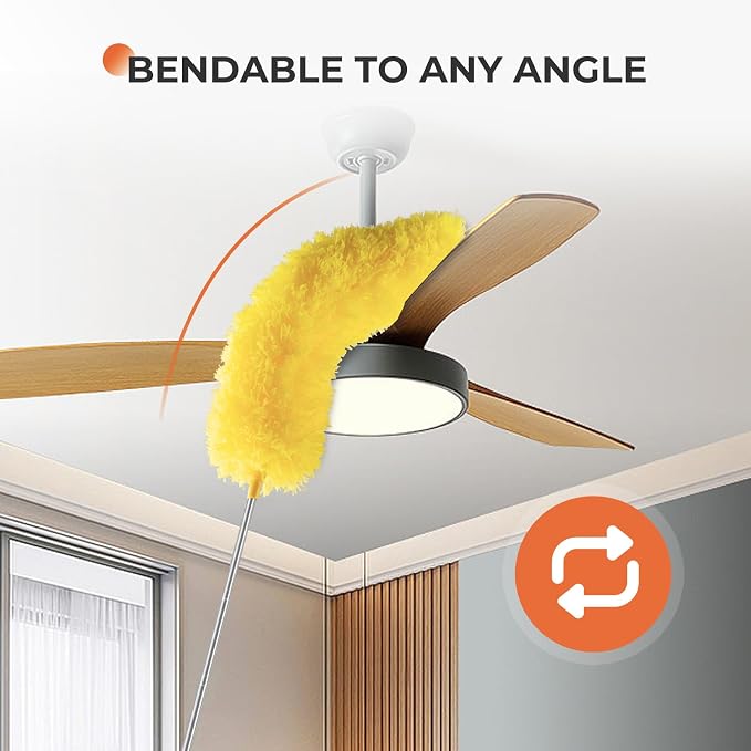 Dusters for Cleaning High Ceiling Fan, 30–100 Inch Microfiber Duster，Yellow | Flexible Microfiber & Chenille Heads Trap Dust, Long Extendable Duster for Home, Car, Cobwebs, Shelves & Tight Spaces