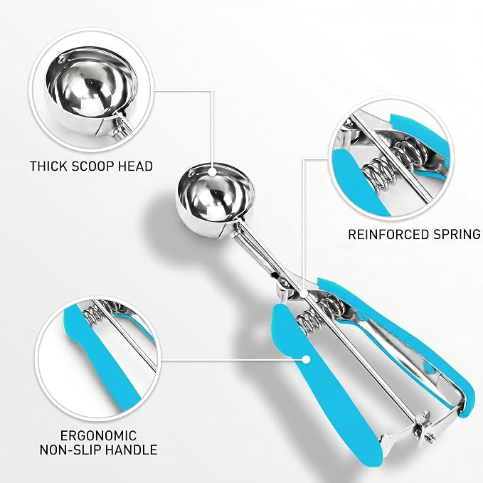 Ice Cream Scoop, 18/8 Stainless Steel Cookie Scoop, Cookie Scoops for Baking, 2 Tbsp/ 30 ml/ 1 oz Cookie Dough Scoop, Ice Cream Scooper with Trigger Release, Cookie Scooper for Baking(Blue)