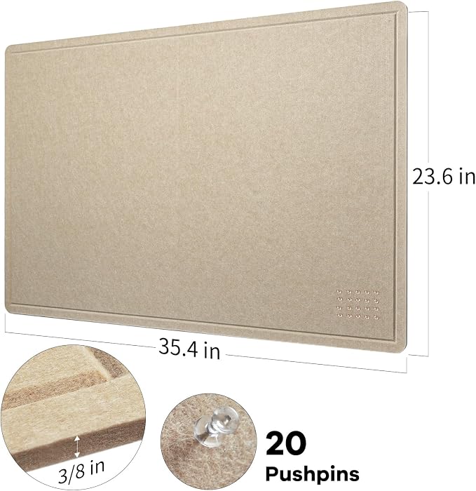 Felt Bulletin Board 36x24 inches, Decorative Pin Board for Home & Office | Cork Board Alternative for Wall with Push Pins, Display Mood Board for Photos, Notes & Reminders