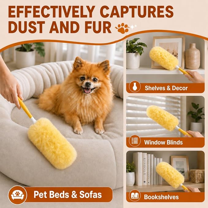 Duster Refills for Swiffer Duster, 50 Count Heavy Duty 2 Side 360° Dusters Refill Kit with 1 Handle, 4X Microfibers, Disposable Multi-Surface Duster for Cleaning Furniture Blinds Ceiling Fan