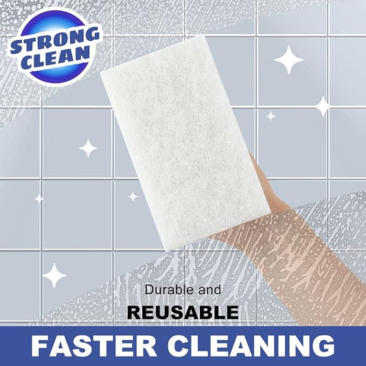 Handled Bath Scrubber, Bathroom Scouring Pad, Heavy Duty Cleaning Sponge Scrub Brush, Non-Scratch Remove Soap Scum, for Cleaning Shower Tile Bathtube Sink Spas Hot Tubs, Swimming Pool Step & Corner