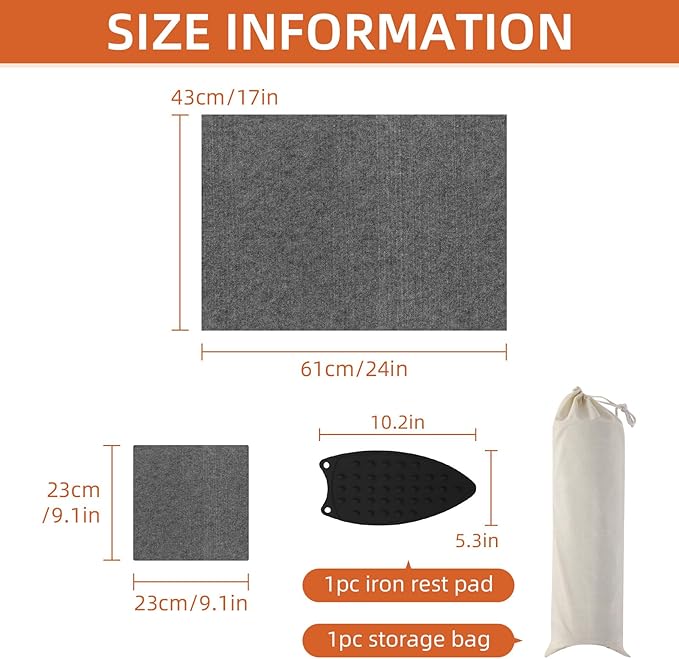 AiVeUao Wool Pressing Mat for Quilting(2 Pack) Includes 24" x17" and 9" x 9" mats, Portable Wool Ironing Mat, Quilting Ironing Pad for Quilter, Sewing, Quilting Supplies