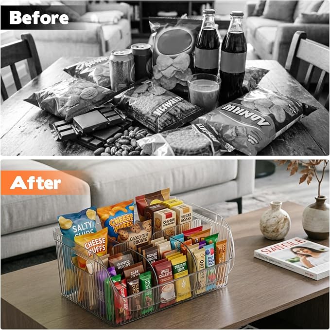 Large Snack Chip Bag Organizer for Pantry, 6-Compartment Snack Chip Storage Containers with Dividers, Pantry Organizers Storage for Chip and Snacks Organizer for Pantry Office Cabinet