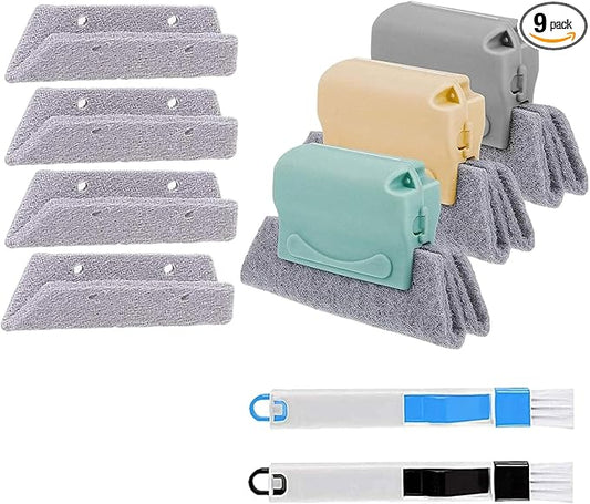 9 PCS Magic Window Track Cleaner, Multi-angle Window Groove Cleaning Brush, Sill Cleaning Tools Kit, Universal for Most Cars, Trucks, SUVs (Multicolored)