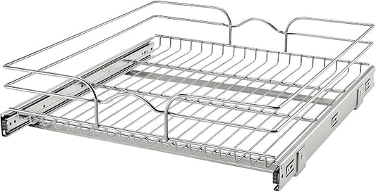 Rev-A-Shelf Steel Wire Pullout Drawer Organizer Shelf for Kitchen Cabinets, Slide Out Storage Basket, Min Opening Width of 20.5", 21" x 22", 5WB1-2122CR-1