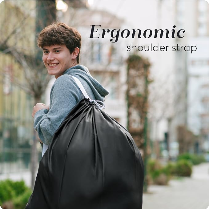 Handy Laundry Bag with Shoulder Strap 30"x40", Extra Large, Black | Extra Large 30x40 Laundry Bag, Shoulder Strap, Drawstring Locking Closure, Heavy Duty for College Dorm Travel Camp, Black