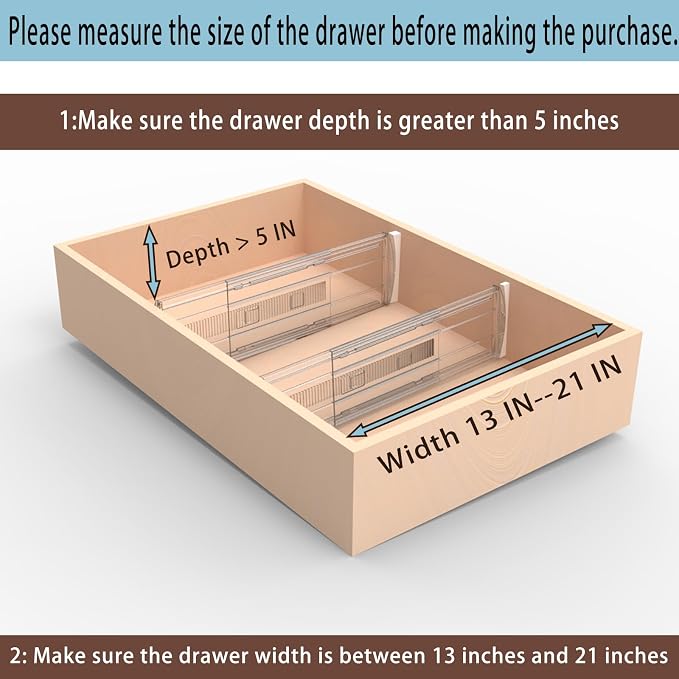 6 Pack Adjustable Drawer Dividers for Clothes,5" High Expandable From 13-21" Clear Drawer Organizers, PC Plastic Separators for Dresser/Bedroom/Bathroom/Kitchen/Office Storage