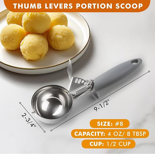 JUNADAEL J 4 OZ Scoop, Large Ice Cream Scoop With Trigger, Disher, Size #8 (1/2 Cup) Cookie Scoop, Muffin Scoop, Cupcake Scoop, Gray Handle, For Cookie, Cupcake, Muffin, Ice Cream, Rice