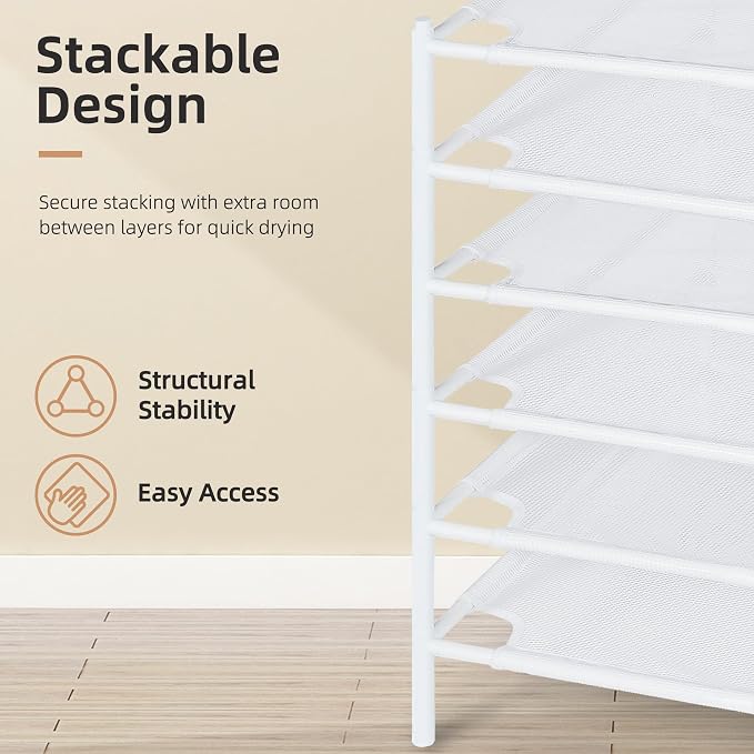 STORAGE MANIAC Sweater Drying Rack, Mesh Clothes Drying Rack, Stackable Laundry Drying Rack, Lay Flat Dryer for Delicates, Portable Dry Rack for Indoor or Outdoor, White, 6-Pack
