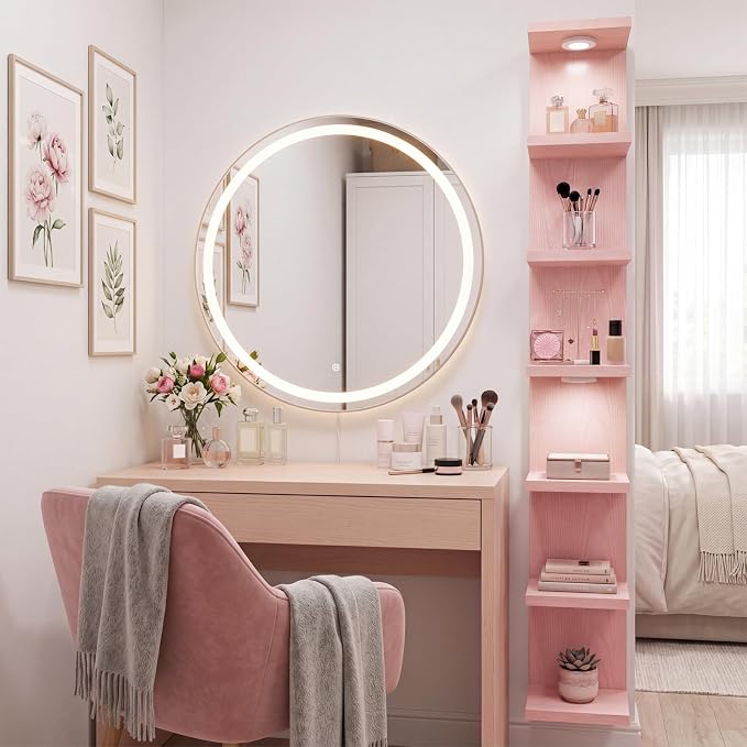 Fixwal 7 Tier Wall Shelf Unit Floating Shelves with LED Lights Lack Wall Shelf for Home Decor Organizer Display Pink