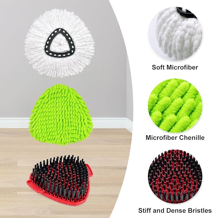 Mop Replace Heads for O Cedar Easywring 1 Tank Spin Mop Heads Replacement for Ocedar Mops Refill Sets Include 4 Pack Mopping Refills, 1 Pack Scrubber Brush & 1 Disc Base to Dry and Wet Floor Cleaning