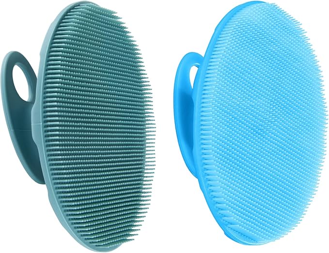INNERNEED Silicone Body Cleansing Brush Exfoliating Scrubber, DGreen+Blue | Gentle Massage, Deep Clean, Hygienic Shower Scrub Brush Soft Bristles for All Skin Types, Easy to Hold