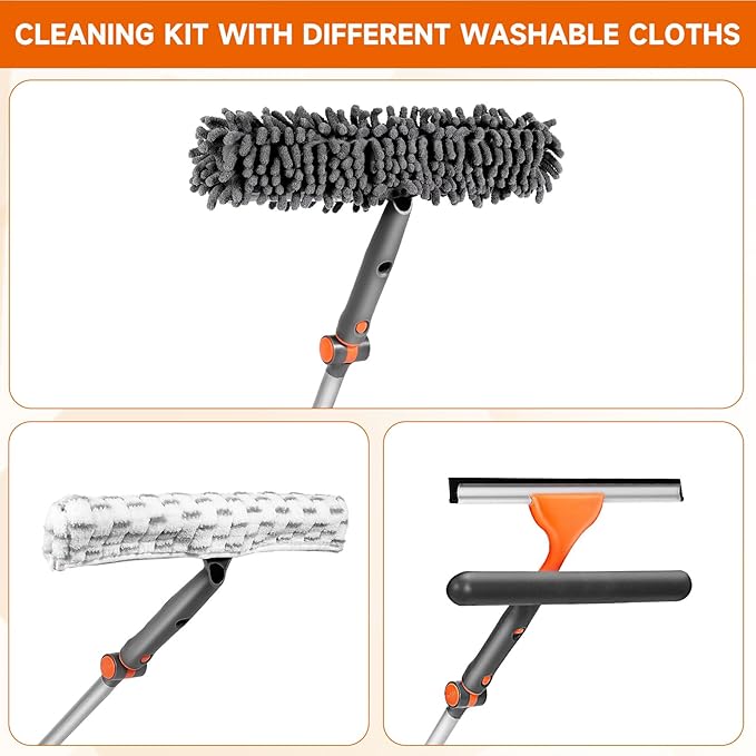 Chabatree 2-in-1 Window Squeegee for Home, 62" Extension Pole Window Cleaning Kit with Bendable Head, Professional Window Washing Equipment for High Indoor Outdoor Glass & Car (Kit 2.0)