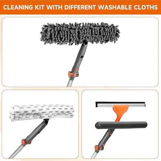Chabatree 2-in-1 Window Squeegee Cleaner Set with 62" Extendable Pole, Window Cleaning Kit with Bendable Head for Indoor & Outdoor Glass, Professional High Window Cleaning Tool for Car & Home(Kit1.0