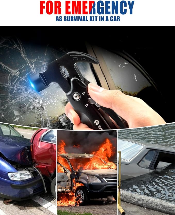 BIBURY Gifts for Men, 12 in 1 Hammer Multitool with 18 in 1 Snowflake Tool | Stocking Stuffers for Men, Camping Essentials Survival Tool, Safety Lock, Gifts for Him Dad Husband, Birthday Gifts for Men
