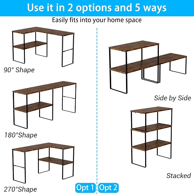 Golener Kitchen Counter Organizer, Countertop Shelf, Adjustable, Stackable | Kitchen Countertop Organizer, Spice Rack, 2-Tier Countertop Shelves, Corner Desk Shelf, Corner Counter Shelf, Rustic Brown