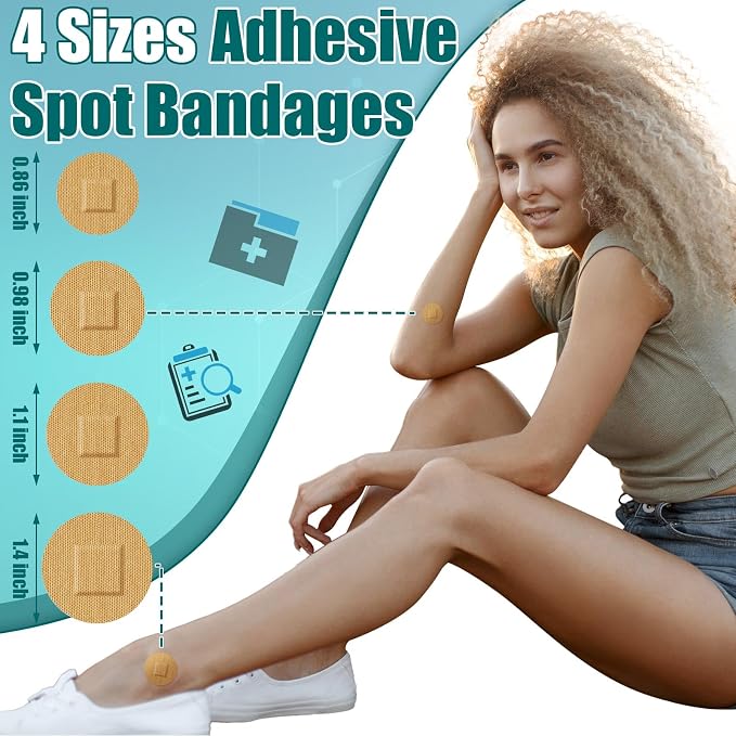 Funtery 100 Adhesive Spot Bandage 4 Sizes Round Flexible Fabric Adhesive Round Tan Non Latex Bandage for Wound Care and Hides Skin Spots Ideal for Small Incisions