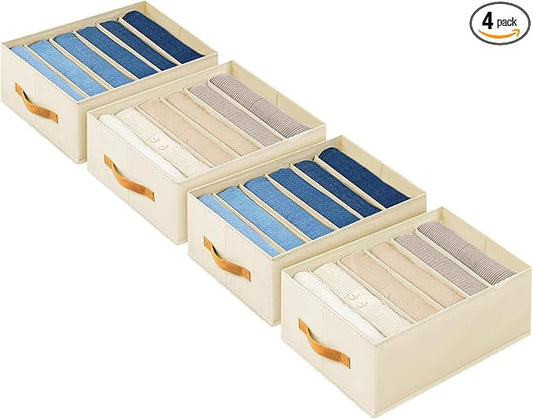 DIMJ Wardrobe Clothes Organizer - Foldable Closet Drawer Organizer Dividers for Jeans, Pants, Sweater, T Shirt, Storage Bins with Handles for Shelf
