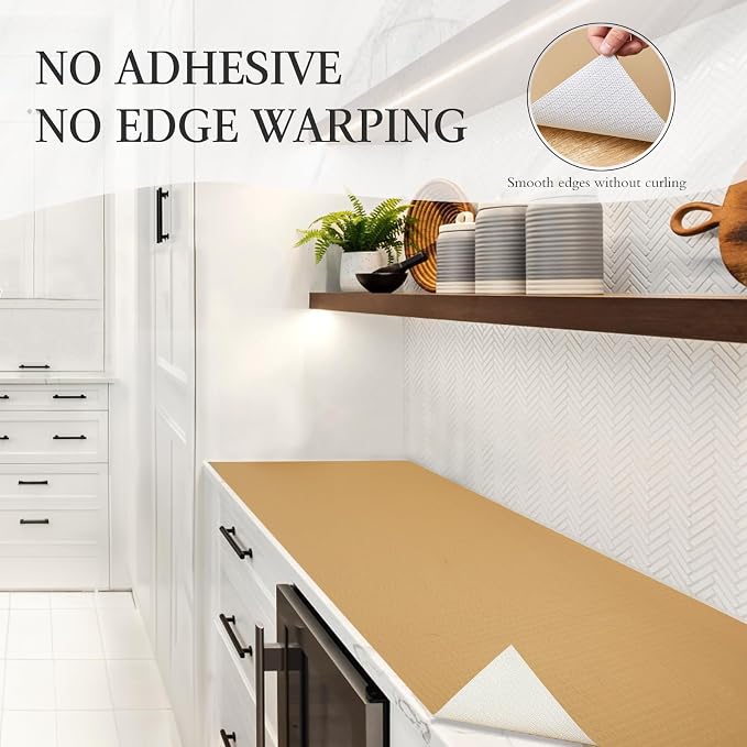 Beautysaid Shelf and Drawer Liner for Kitchen Cabinet Non Adhesive Non Slip | Shelf Paper Waterproof Washable Thickened for Dresser Pantry Shelve Bathroom Protector Liner(Beige,18 in x 10 FT)