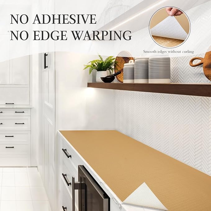 Beautysaid Shelf and Drawer Liner for Kitchen Cabinet Non Adhesive Non Slip | Shelf Paper Waterproof Washable Thickened for Dresser Pantry Shelve Bathroom Protector Liner(Beige,12 in x 20FT)