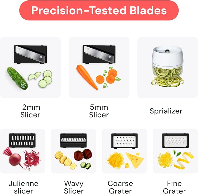 Fullstar Mandoline Slicer for Kitchen, Fruit Cutter, Cheese Grater, Cucumber Slicer, Julienne Peeler, Food Cutter & Kitchen Gadgets & Gifts with Safety Glove (9 in 1, White)
