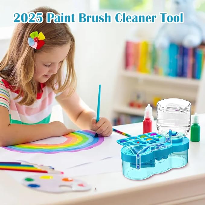 2026 Paint Brush Cleaner Tool, Paint Brush Washer with Water Circulation, Brush Cleaner Painting Tool with Brush Holder and Palette, Water Cycle Paint Brush Rinser Dispenser for Adults Artist Kid