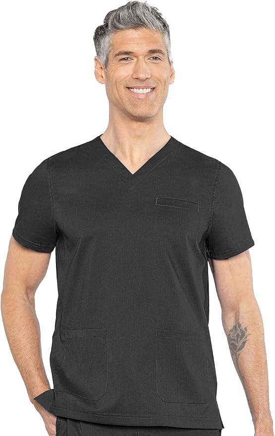 Med Couture Rothwear Touch Mens Scrubs Top 3 Pockets Modern Fit | 2-Way Stretch, Ultra-Soft Fabric, Lightweight Feel, Knit Details, Side Vents, Durable Construction, Easy Care