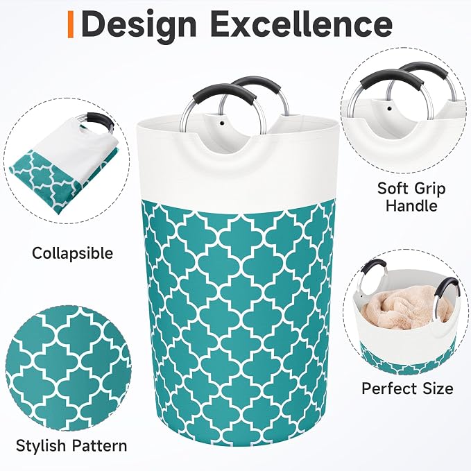 Large Laundry Basket, 82L Tall Collapsible Hamper with Handles, Green | Freestanding Laundry Hamper, Waterproof Dirty Clothes Storage Bag for College, Bathroom, Foldable Washing Bin for Travel