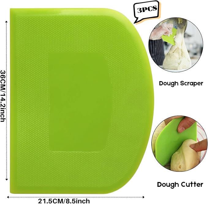 SURDOCA Dough Scraper Bench Scraper - 3P 14.2x8.5" Plastic Flexible Bowl Scraper, Sharp Edge & Angles Cake Scraper. Non-Slip Bakeware Decorating Tools Sculpting & Modeling Tools - White+Pink+White