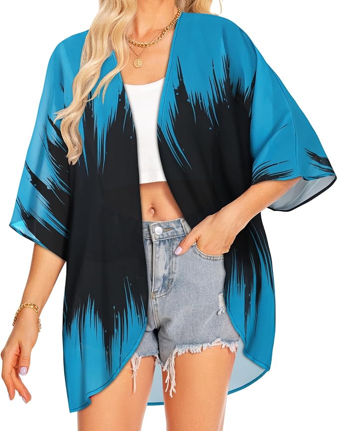 Women Kimono Cardigans Summer Cover Up Hawaiian Shirts Floral Print Tops | ROSEMIA chiffon kimono open front cardigans, beach cover ups, daily casual tops, cruise outfits, summer resort wear