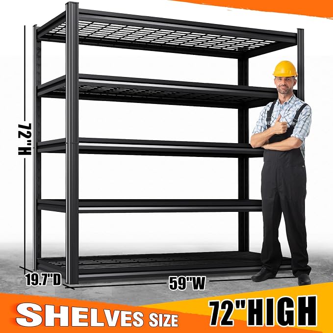 Set of 10 Garage Shelving-3500 lbs 5 Tier Storage Shelves,Adjustable Heavy Duty Metal Shelving Unit and Storage Large Wire Rack,Utility Steel Shelf for Warehouse Industrial Pantry Basement 72"x59"x20"
