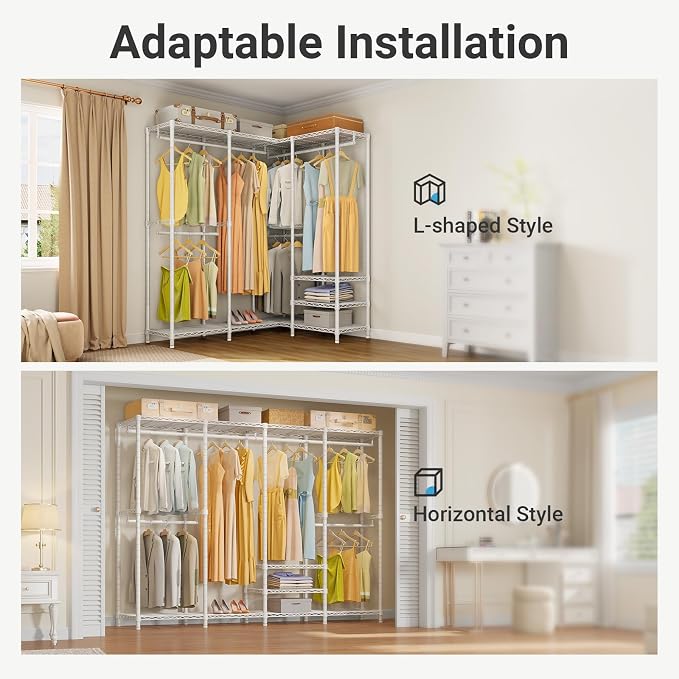 VIPEK V40 Heavy Duty Clothes Rack, 1110lb Capacity Sturdy Metal Garment Rack, Clothing Rack with 6 Shelves & 4 Hang Rods, Adjustable Open Wardrobe Closet Organizer for Bedroom/Apartment/Retail, White