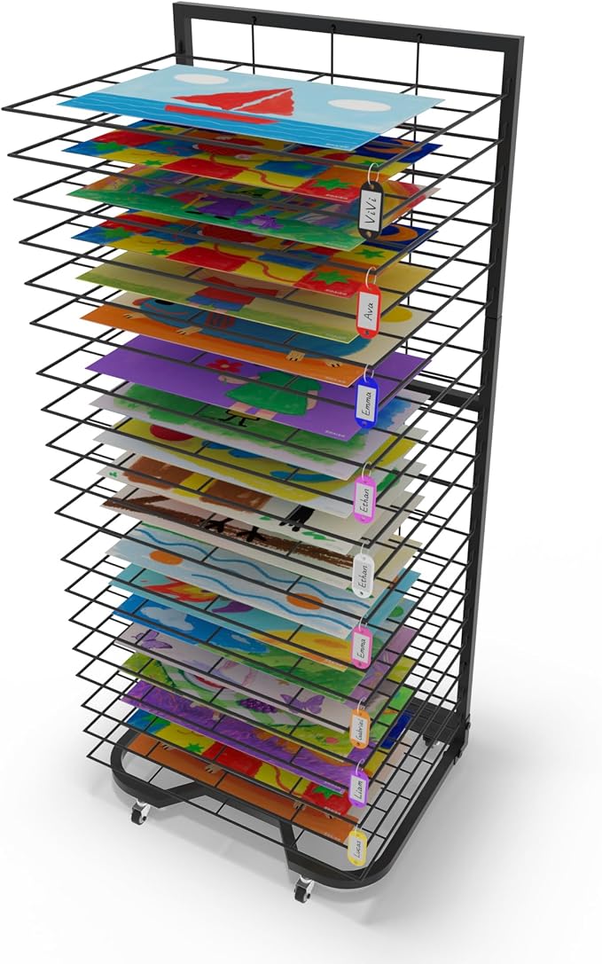 Art Drying Rack for Classroom,Paint Drying Rack On Wheels with 19 Removable Shelves,Study Metal Art Storage Rack for Art Studios,Schools