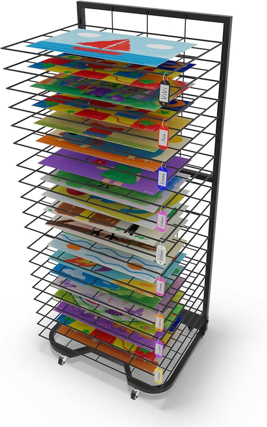 Art Drying Rack for Classroom,Paint Drying Rack On Wheels with 19 Removable Shelves,Study Metal Art Storage Rack for Art Studios,Schools
