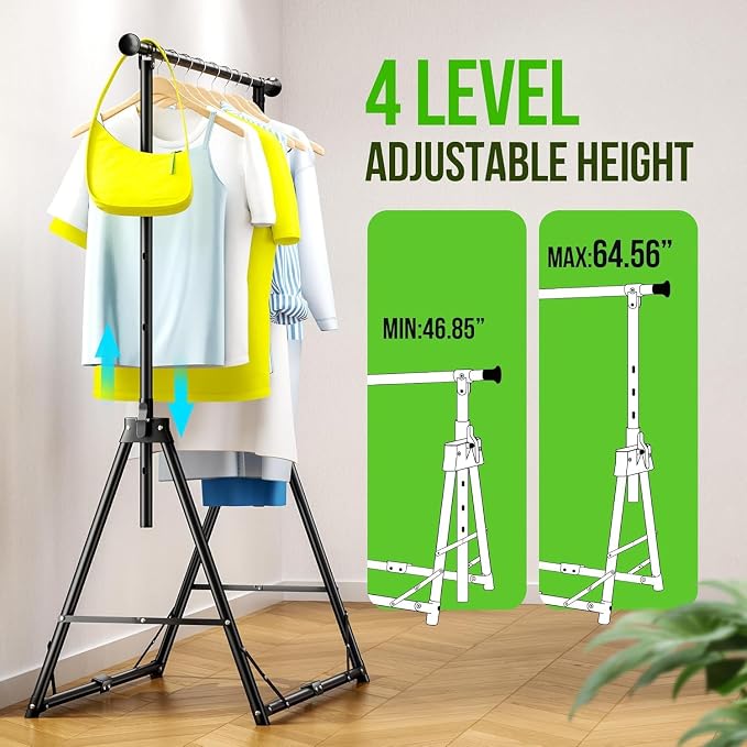 MAXLEAD HOME Clothes Rack Foldable Clothing Rack, 64.5''H Collapsible Garment Rack with 4 levels Adjustable Height, Portable Coat Rack for Travel, Camping, Drying, RV, Indoor, Outdoor, Easy Assemble | 64.5''H Collapsible Garment Rack Portable Coat Rack...