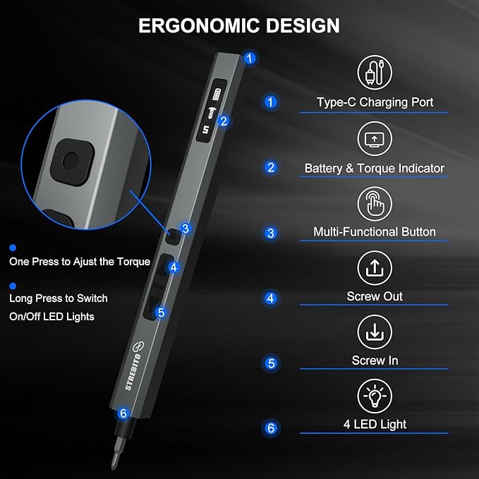 STREBITO Mini Electric Screwdriver Set 155 in 1, Small Electric Screwdriver | Upgraded 5 Torque & Indicator, 140 S2 Magnetic Bits, 500mAh Battery, Electronics Tool Kit for RC, Computer, PC, Laptop, Phone