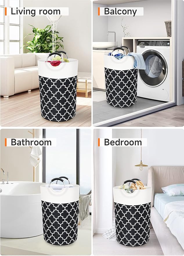 Fabspace Large Laundry Basket Laundry Hamper Bag Washing Bin Clothes Bag Collapsible Tall with Handles Waterproof Travel Bathroom College Essentials Storage for College Dorm, Family (Black) 75L | Freestanding Laundry Hamper, Waterproof Dirty Clothes St...
