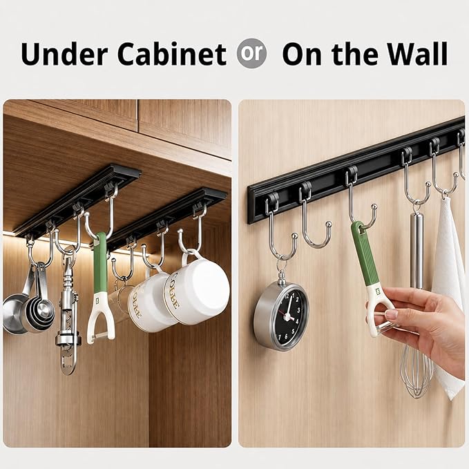 Cociat 2PCS Utensil Racks with 8 Hooks 17 Inch Kitchen Utensil Holders Hanging Utensil Rack Multifunctional (17 inch)