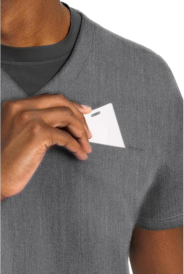 Med Couture Rothwear Touch Mens Scrubs Top 3 Pockets Modern Fit | 2-Way Stretch, Ultra-Soft Fabric, Lightweight Feel, Knit Details, Side Vents, Durable Construction, Easy Care
