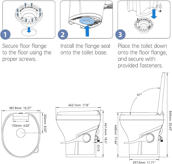 SEAFLO RV Toilet with Sprayer Attachment - White, 18.4” Residential Height, Gravity Flush Foot Pedal Camper Toilet Soft Close Seat Elongated Bowl Motorhome, 4-Year Warranty, SFRTPH-01-02
