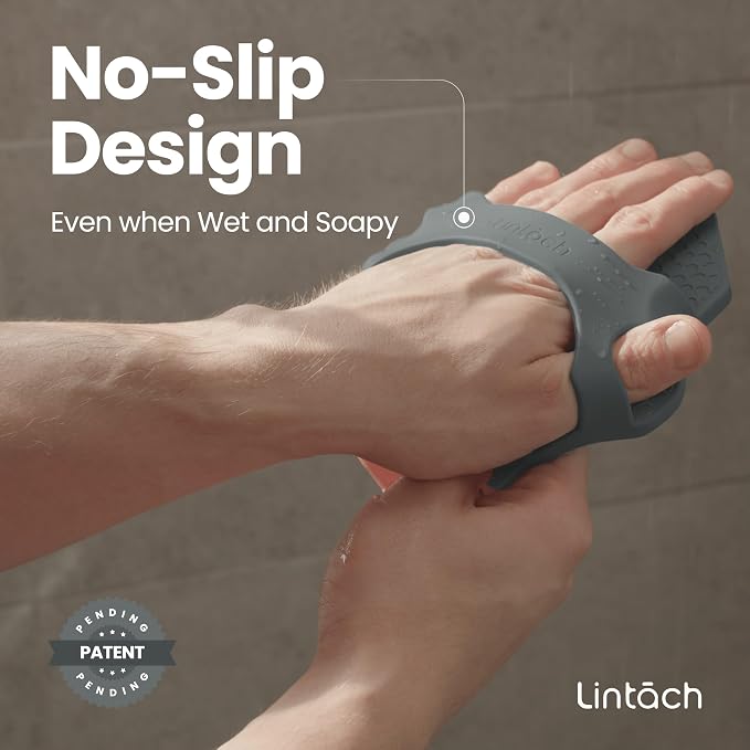 Silicone Shower Scrubber for Body – Exfoliating Loofah Alternative, Zinc & Silver-Infused, Hygienic & Gentle for Sensitive Skin, Durable & Long-Lasting Body Scrubber for Men - Gray