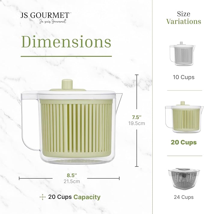 JS Gourmet Salad Spinner – 4.73L (20 Cup), BPA-Free Manual Vegetable Spinner with Strainer Basket, Durable Kitchen Gadget, Easy Spin Dryer Bowl for Lettuce, Fruits & Greens