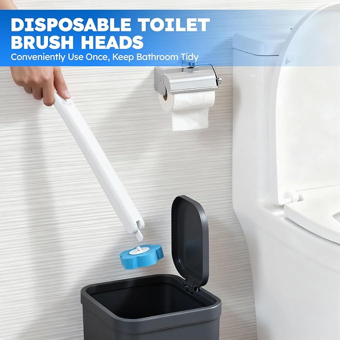 Disposable Toilet Brush 2 Pack - Toilet Bowl Cleaner, Toilet Bowl Brush, Each Toilet Wand with 10 PCS Brush Refills for Deep Bathroom Cleaning (2 Pack, White)