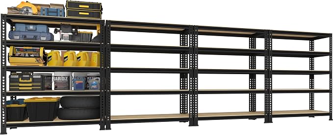 PrimeZone Garage Storage Shelves, 5 Tier Adjustable Metal Shelving, 4 Pack | 31.5"W x 16"D x 63"H, Power-Coated Heavy Duty Steel Frame, Detachable, Freestanding Shelf for Kitchen, Pantry, Basement, 4PCS