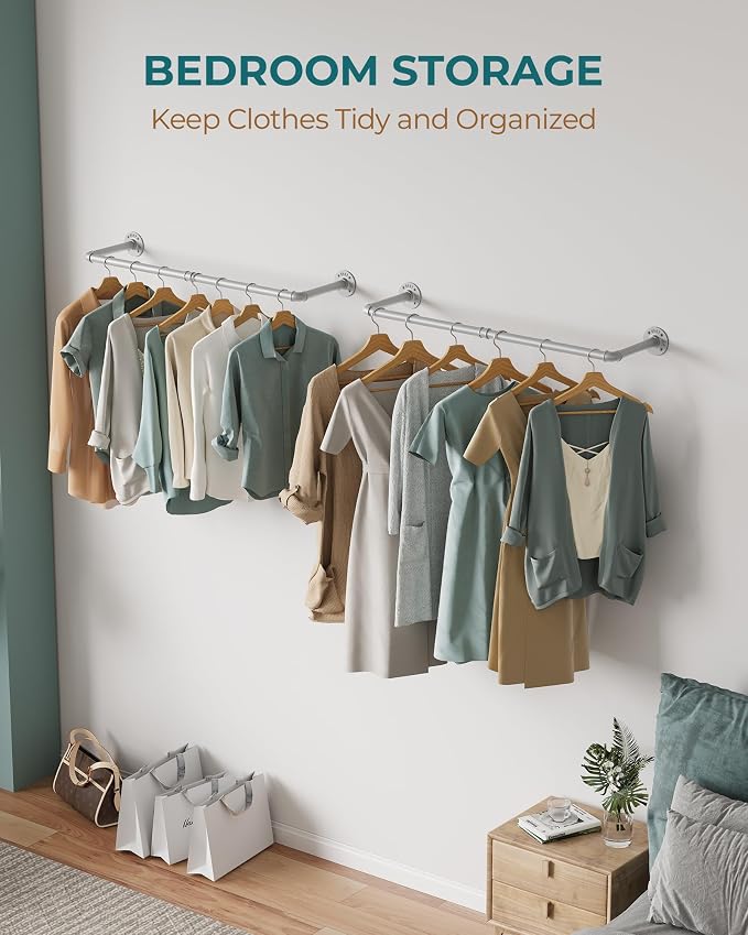 OROPY 38.4" Industrial Pipe Clothes Rack Wall Mounted, Heavy Duty, 2 Pack | Heavy Duty Iron Pipe Clothing Garment Rail, Multi-Purpose Clothing Hanging Rod for Laundry Room and Closet Storage, Gray